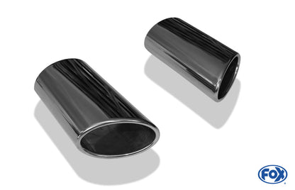 FOX Anschweißendrohr Typ 38 - Rechts & Links 106x71 mm / Länge: 200 mm - oval  - 1x seitlich nach rechts und 1x seitlich nach links abgeschrägt / eingerollt / ohne Absorber