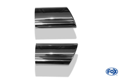 FOX Anschweißendrohr Typ 38 - Rechts & Links 106x71 mm / Länge: 200 mm - oval  - 1x seitlich nach rechts und 1x seitlich nach links abgeschrägt / eingerollt / ohne Absorber