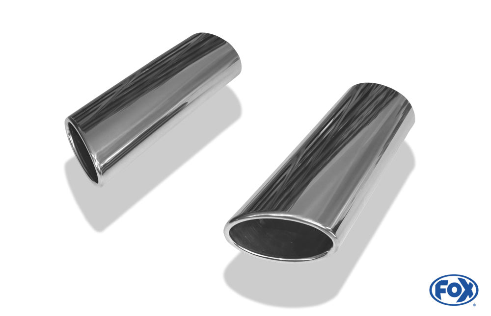 FOX Anschweißendrohr Typ 38 - Rechts & Links 106x71 mm / Länge: 300 mm - oval  - 1x seitlich nach rechts und 1x seitlich nach links abgeschrägt / eingerollt / ohne Absorber