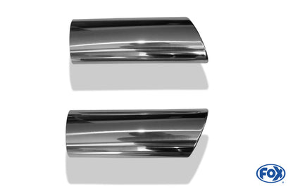 FOX Anschweißendrohr Typ 38 - Rechts & Links 106x71 mm / Länge: 300 mm - oval  - 1x seitlich nach rechts und 1x seitlich nach links abgeschrägt / eingerollt / ohne Absorber