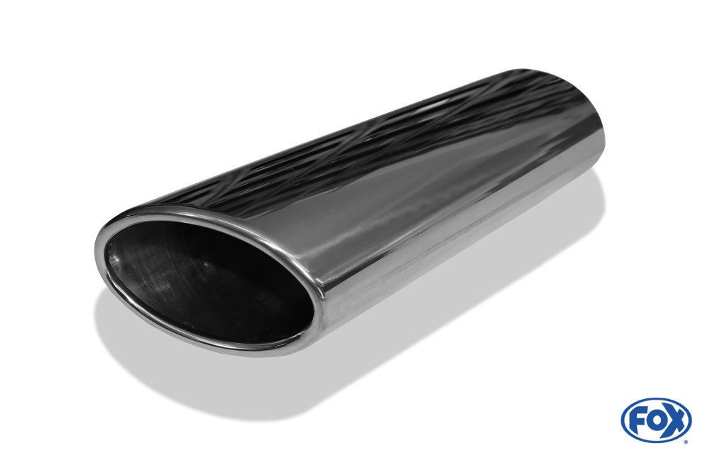 FOX Anschweißendrohr Typ 38 - Rechts 106x71 mm / Länge: 300 mm - oval  - seitlich nach rechts abgeschrägt / eingerollt / ohne Absorber