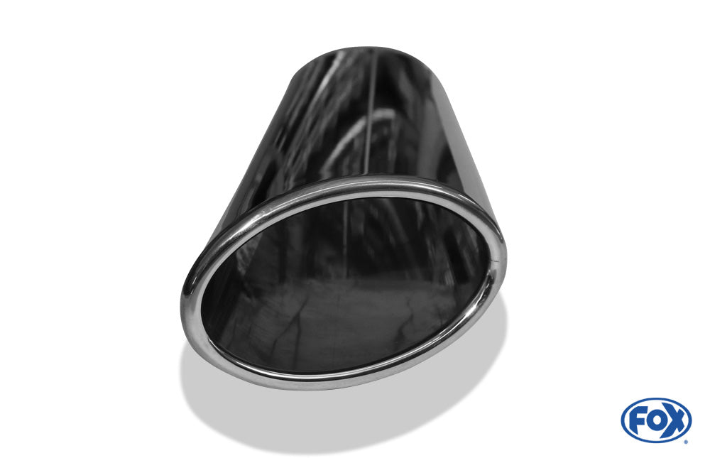 FOX Anschweißendrohr Typ 38 - Rechts 106x71 mm / Länge: 300 mm - oval  - seitlich nach rechts abgeschrägt / eingerollt / ohne Absorber