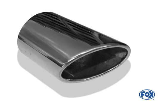 FOX Anschweißendrohr Typ 38 - Rechts 115x85 mm / Länge: 200 mm - oval  - seitlich nach Rechts, sowie nach unten abgeschrägt / eingerollt / ohne Absorber