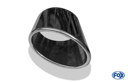 FOX Anschweißendrohr Typ 38 - Rechts 115x85 mm / Länge: 200 mm - oval  - seitlich nach Rechts, sowie nach unten abgeschrägt / eingerollt / ohne Absorber