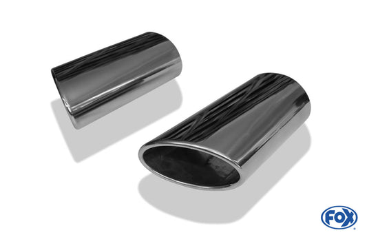 FOX Anschweißendrohr Typ 38 - Rechts & Links 115x85 mm / Länge: 240 mm - oval  - 1x seitlich nach rechts und 1x seitlich nach links, sowie nach unten abgeschrägt / eingerollt / ohne Absorber
