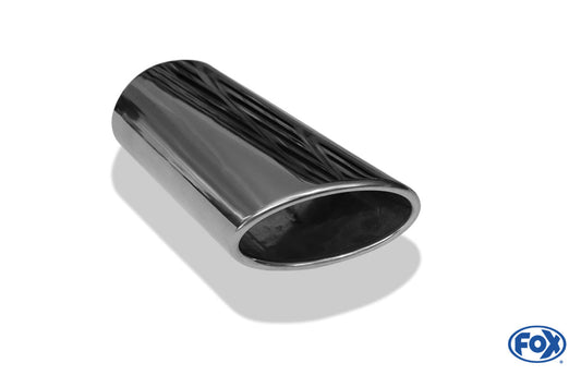 FOX Anschweißendrohr Typ 38 - Links 115x85 mm / Länge: 300 mm - oval  - seitlich nach links, sowie nach unten abgeschrägt / eingerollt / ohne Absorber