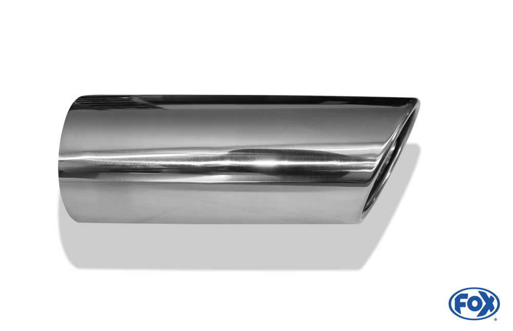 FOX Anschweißendrohr Typ 38 - Links 115x85 mm / Länge: 300 mm - oval  - seitlich nach links, sowie nach unten abgeschrägt / eingerollt / ohne Absorber