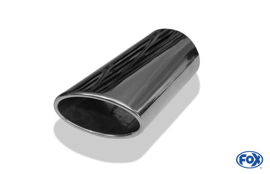 FOX Anschweißendrohr Typ 38 - Rechts 115x85 mm / Länge: 300 mm - oval  - seitlich nach rechts, sowie nach unten abgeschrägt / eingerollt / ohne Absorber
