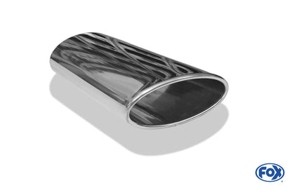 FOX Anschweißendrohr Typ 38 - Links 160x90 mm / Länge: 300 mm - oval  - seitlich nach links 15°, sowie 15° nach unten abgeschrägt / eingerollt / ohne Absorber