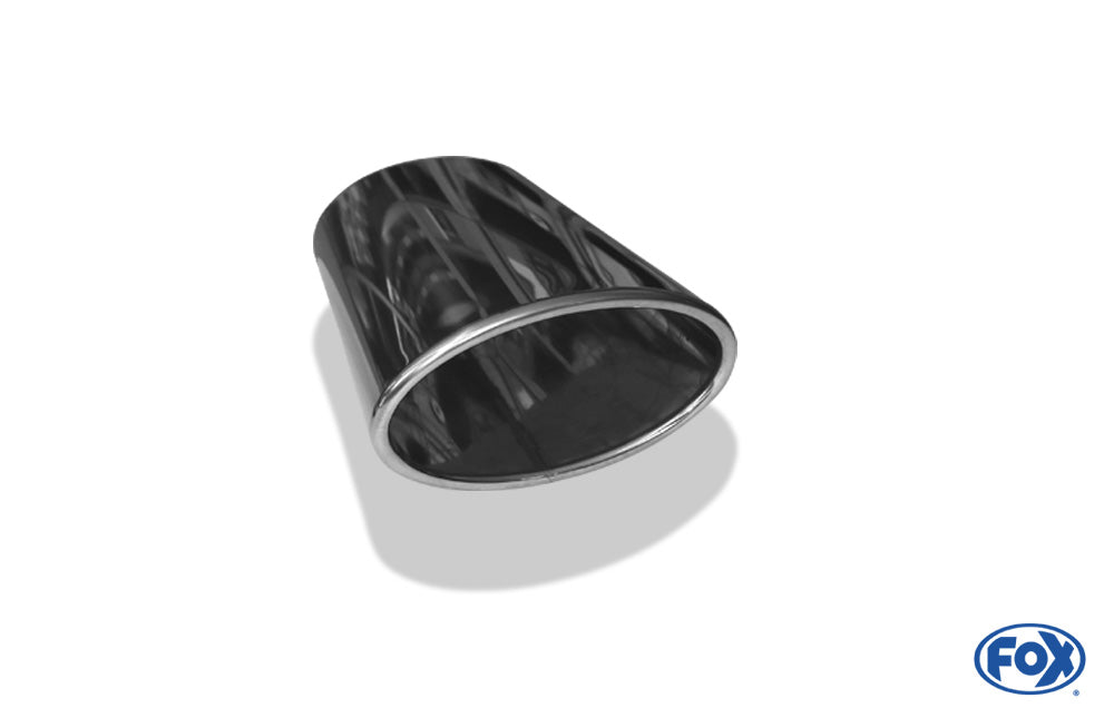 FOX Anschweißendrohr Typ 38 - Rechts 160x90 mm / Länge: 300 mm - oval  - seitlich nach rechts 15°, sowie 15° nach unten abgeschrägt / eingerollt / ohne Absorber