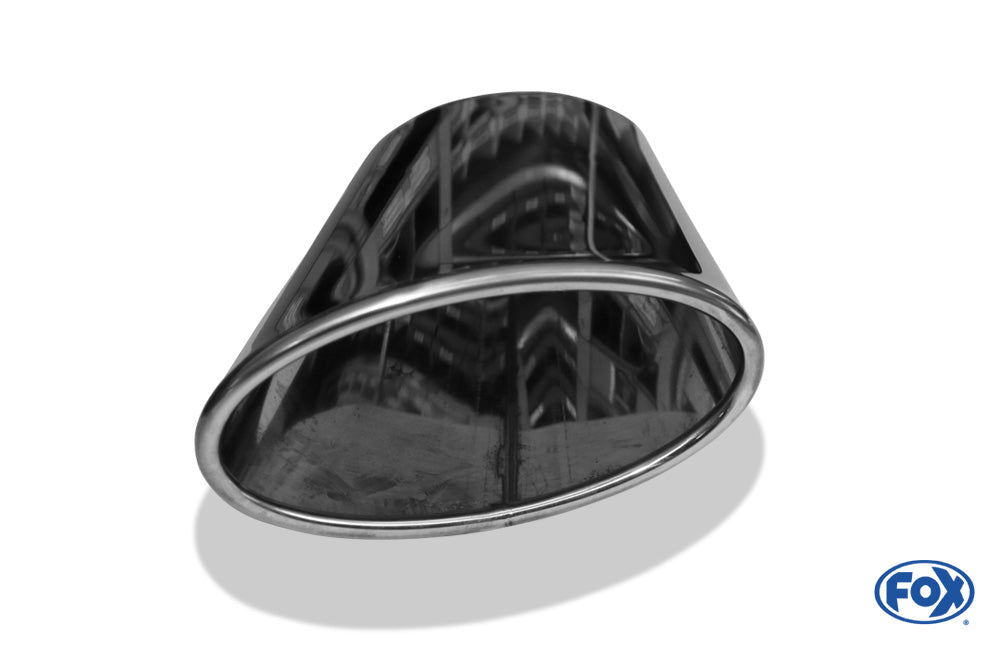 FOX Anschweißendrohr Typ 38 - Rechts 160x90 mm / Länge: 300 mm - oval  - seitlich nach rechts 15°, sowie 15° nach unten abgeschrägt / eingerollt / ohne Absorber