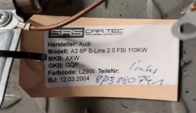 Kopfairbag Audi A3 8P 3-Türer 8P3880741 links Dach Airbag