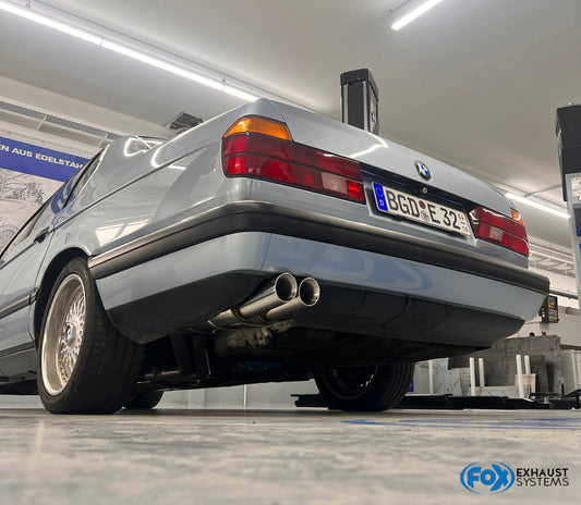 FOX BMW E32 730i/ 740i/ 740iL/ 750i/ 750iL Endschalldämpfer Ø2x63,5mm inkl. Montagematerial - 2x78x75 Typ 73 (mit Typ B Einsatz)