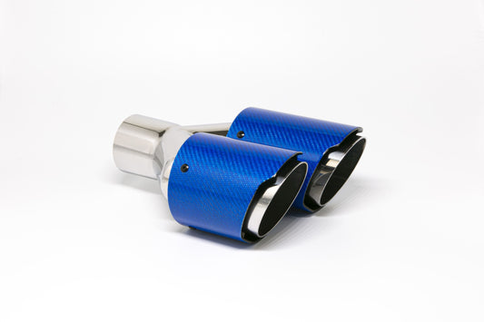FMS Endrohr Carbon 2x90mm rund scharf abgeschrägt versetzt links, blau glänzend (Aufpreis)