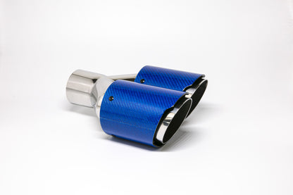 FMS Endrohr Carbon 2x90mm rund scharf abgeschrägt versetzt rechts, blau glänzend (Aufpreis)