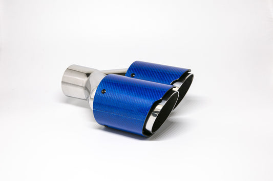 FMS Endrohr Carbon 2x90mm rund scharf abgeschrägt versetzt rechts, blau glänzend (Aufpreis)