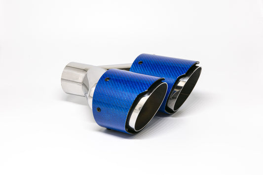 FMS Endrohr Carbon 2x100mm rund scharf abgeschrägt versetzt links, blau glänzend (Aufpreis)