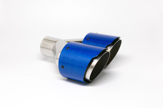 FMS Endrohr Carbon 2x100mm rund scharf abgeschrägt versetzt rechts, blau glänzend (Aufpreis)