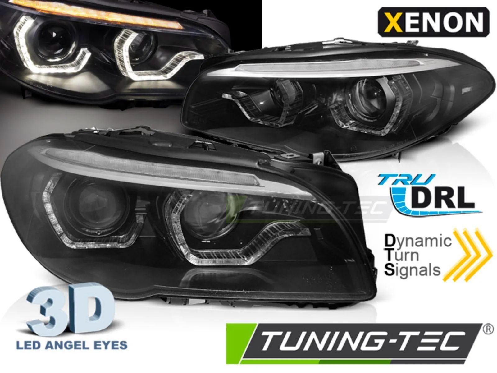 Tuning-Tec Xenon LED Tagfahrlicht Angel Eyes Scheinwerfer BMW 5er F10/F11 10-13 schwarz mit dynamischem LED Blinker