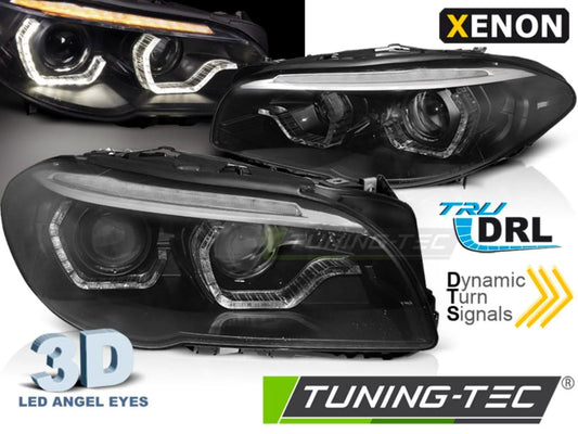 Tuning-Tec Xenon LED Tagfahrlicht Angel Eyes Scheinwerfer BMW 5er F10/F11 10-13 schwarz mit dynamischem LED Blinker