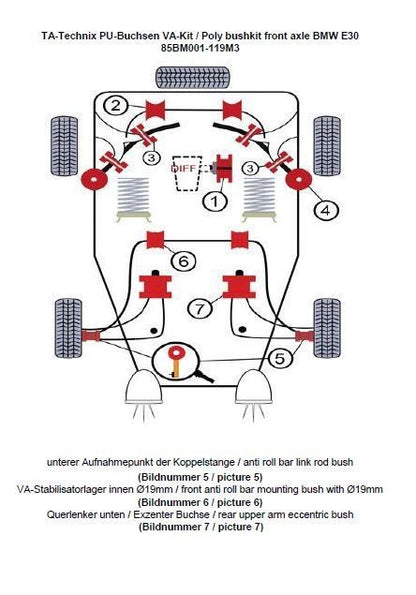 TA Technix PU-Buchsen Kit 12-teilig / Vorderachse mit Ø 19mm Stabi / M3 Exzenter / passend für BMW 3er Serie E30