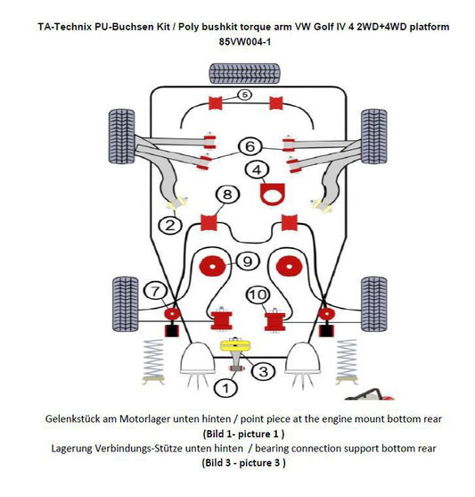 TA Technix PU-Buchsen Kit 5-teilig passend für Audi A3 (8L)/ TT-Q (8N)/ Seat Leon/Toledo (1M)/ VW Bora (1J), Golf IV (1J)/ New Beetle (1C)