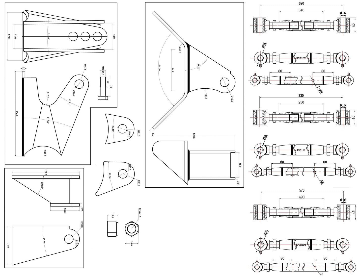 TA Technix universelles Dreiecks "triangulated" 4-Link Kit / Umrüstset für Blattfedernsysteme auf Airride oder Airride/Gewinde Syteme