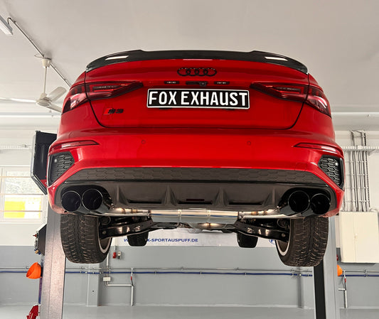 FOX Audi S3 GY - Limousine Halbanlage ab OPF mit Abgasklappen - 2x100 Typ 25 rechts/links Endrohre schwarz emalliert