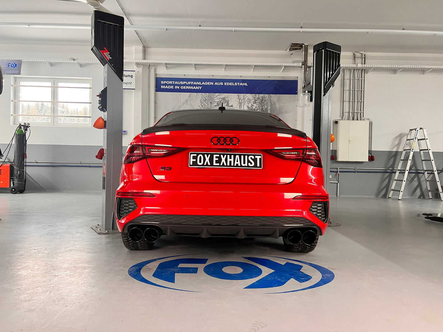 FOX Audi S3 GY - Limousine Halbanlage ab OPF mit Abgasklappen - 2x100 Typ 25 rechts/links Endrohre schwarz emalliert