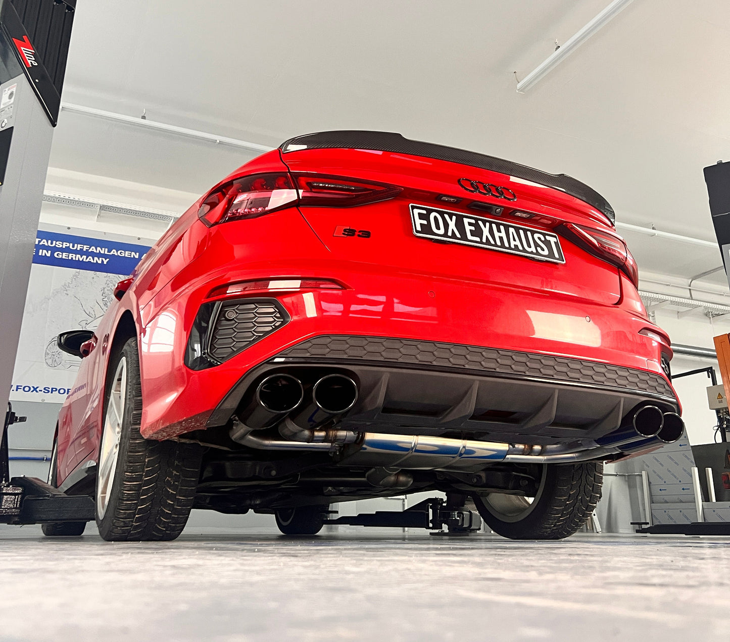 FOX Audi S3 GY - Limousine Halbanlage ab OPF mit Abgasklappen - 2x115x85 Typ 32 rechts/links Endrohre schwarz emalliert