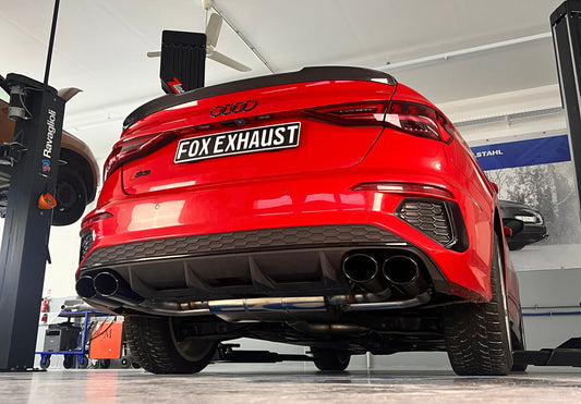 FOX Audi S3 GY - Limousine Halbanlage ab OPF mit Abgasklappen - 2x115x85 Typ 32 rechts/links Endrohre schwarz emalliert