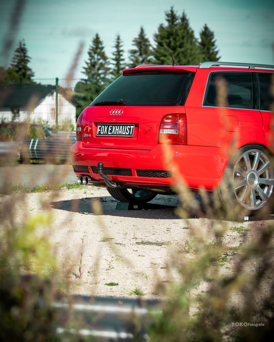 FOX Audi RS4 B5 - Edelstahl-System End- und Vorschalldämpfer 90mm - 2x90 Typ 25 - inkl. Y-Adapter auf 76mm Downpipes