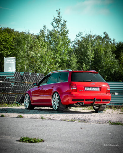 FOX Audi RS4 B5 - Edelstahl-System End- und Vorschalldämpfer 90mm - 2x90 Typ 25 - inkl. Y-Adapter auf 76mm Downpipes