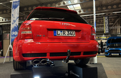 FOX Audi RS4 B5 - Edelstahl-System End- und Vorschalldämpfer 90mm - 2x106x71 Typ 32 - inkl. Y-Adapter auf 76mm Downpipe