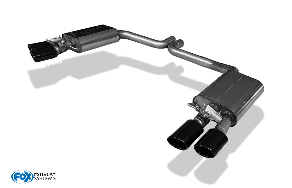 FOX Audi S8 Typ 4H mit Abgasklappen Endschalldämpfer rechts/links zweiflutig - 2x100x77 Typ 38 rechts/links schwarz glänzend emalliert