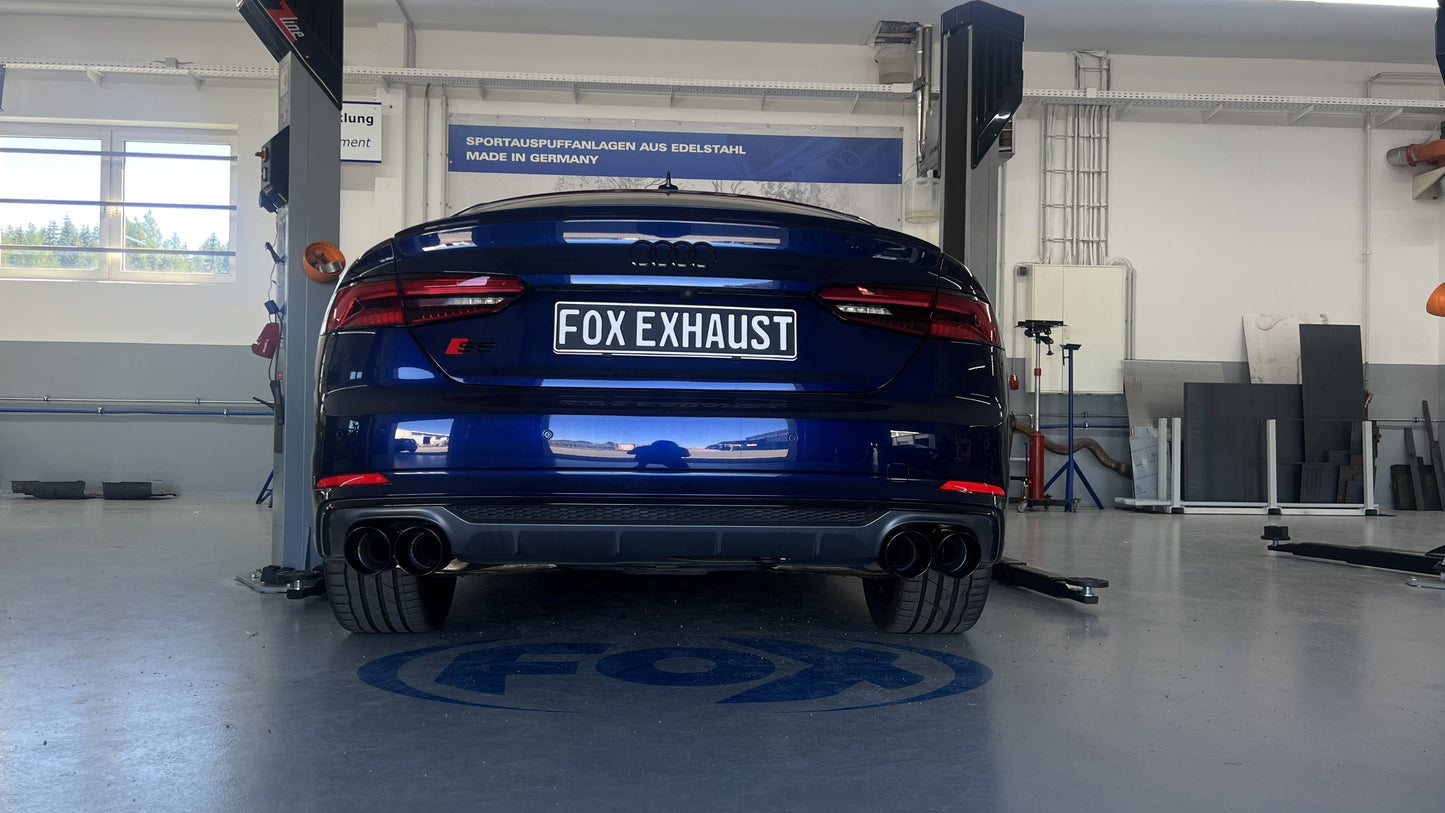 FOX Audi S4/ S5 - B9 Endschalldämpfer rechts/links mit Abgasklappen, Mittelschalldämpfer und Vorschalldämpfer  - 2x100 Typ 25 rechts/links