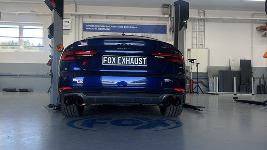 FOX Audi S4/ S5 - B9 Endschalldämpfer rechts/links mit Abgasklappen, Mittelschalldämpfer und Vorschalldämpfer  - 2x100 Typ 25 rechts/links