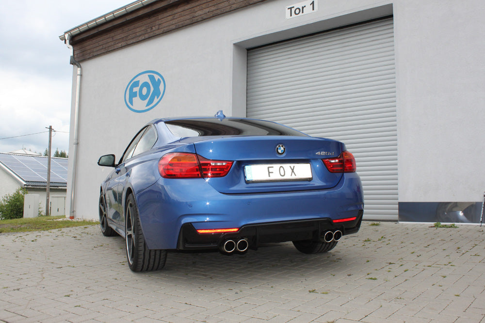 BMW F32 - 420d Coupe M-Paket Endschalldämpfer quer Ausgang rechts/links passend an Rieger Heckschürzeneinsatz 435i/440i Optik - 2x80 Typ 16 rechts/links
