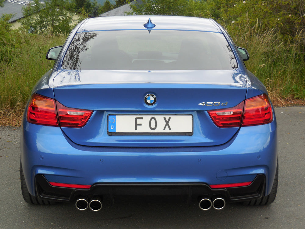 BMW F32 - 420d Coupe M-Paket Endschalldämpfer quer Ausgang rechts/links passend an Rieger Heckschürzeneinsatz 435i/440i Optik - 2x80 Typ 16 rechts/links