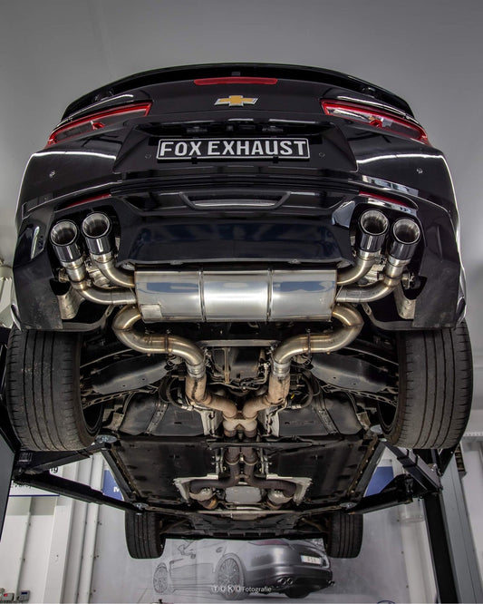 FOX Chevrolet Camaro - A1XC Endschalldämpfer quer Ausgang rechts/links mit 2 Abgasklappen - 2x100 Typ 25 rechts/links mit schwarzen Covern