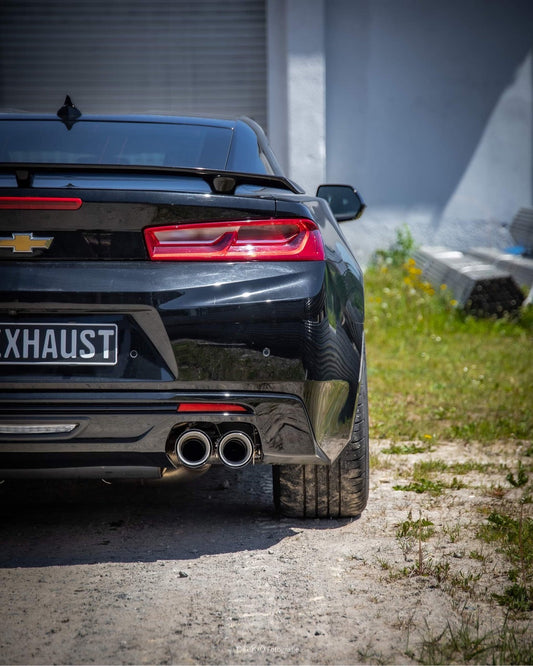FOX Chevrolet Camaro - A1XC Endschalldämpfer quer Ausgang rechts/links mit 2 Abgasklappen - 2x100 Typ 25 rechts/links mit schwarzen Covern