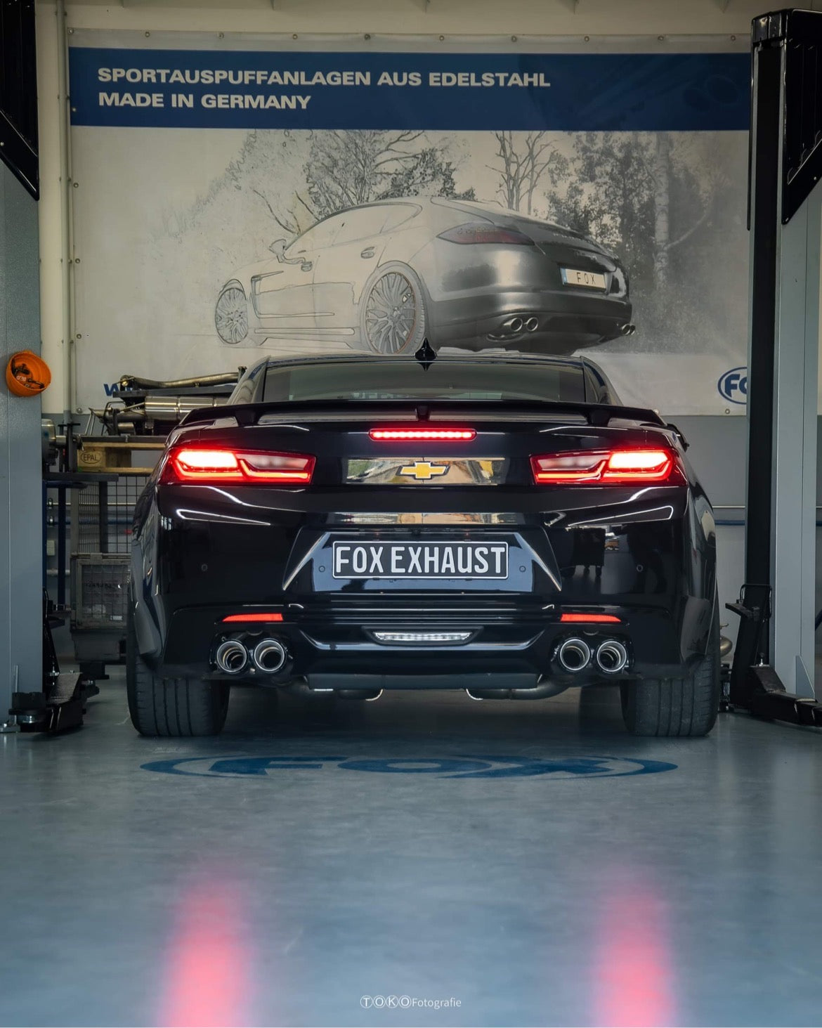 FOX Chevrolet Camaro - A1XC Endschalldämpfer quer Ausgang rechts/links mit 2 Abgasklappen - 2x100 Typ 25 rechts/links mit schwarzen Covern