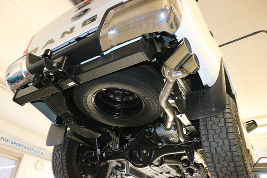 FOX Ford Ranger 4x4 - Doppelkabine + Wildtrak Endschalldämpfer Sidepipe, Ausgang an der rechten Fahrzeugseite hinter dem Hinterrad  - 2x115x85 Typ 38