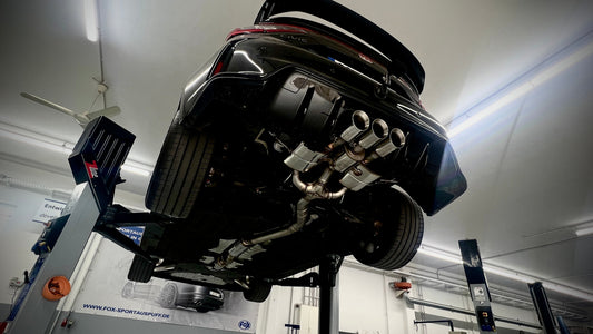 FOX Honda Civic 11 Type R Halbanlage 80mm ab OPF bestehend aus 3 Endschalldämpfer mit 1x Abgasklappe, 1 Mittelschalldämpfer und 1 Vorschalldämpfer.Endrohre 3x100mm Typ 25