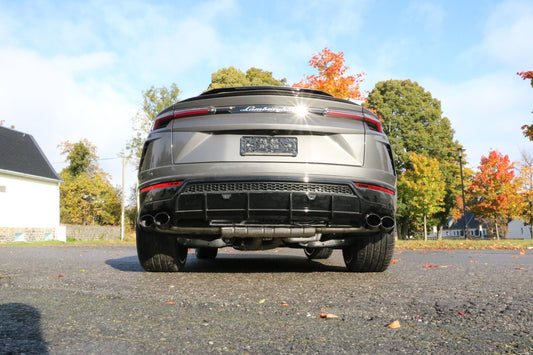 FOX Lamborghini Urus Endschalldämpfer quer Ausgang rechts/links mit 2 Abgasklappen - 2x115x85 Typ 38 rechts/links schwarz emalliert