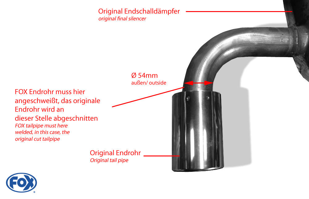 Mazda CX5 - KE/ GH/ KF Endrohr rechts/links Anschluss 54mm innen - 1x100 Typ 16 rechts/links - zum Verschweißen mit dem originalen Endschalldämpfer