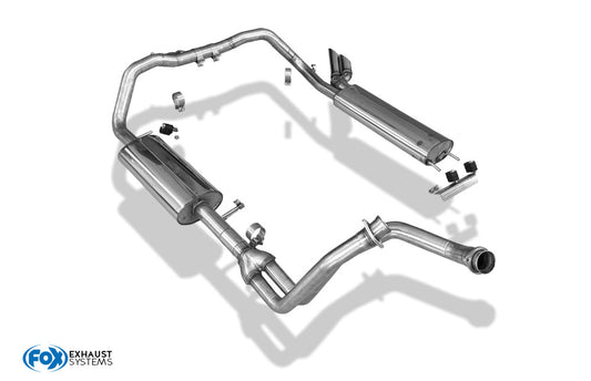 FOX Mercedes G-Klasse 463 - 300 GD Komplettanlage bestehend aus Krümmerrohr, Vorschalldämpfer und Endschalldämpfer inklusive Montagematerial - Endrohre 2x63mm Typ 14 - Für Modelle mit kurzen Radstand und ohne Trittbrett.