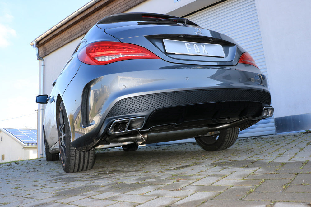Mercedes CLA - C117/ X117 für AMG-Line/ AMG 45 Optik Endschalldämpfer quer Ausgang rechts/links für Modelle mit AMG45 oder AMG-Line Endrohre - Endrohre in originaler Stoßstange
