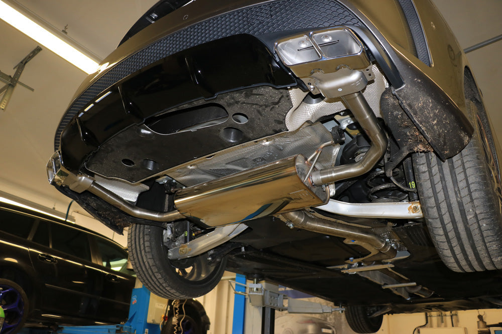 Mercedes CLA - C117/ X117 für AMG-Line/ AMG 45 Optik Endschalldämpfer quer Ausgang rechts/links für Modelle mit AMG45 oder AMG-Line Endrohre - Endrohre in originaler Stoßstange