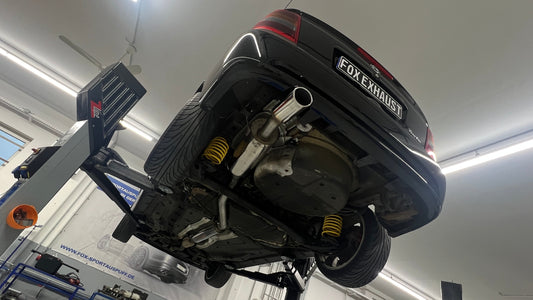 FOX Opel Astra G Coupe Turbo Endschalldämpfer einflutig Ø70mm mit Vorschalldämpfer - 115x85 Typ 32